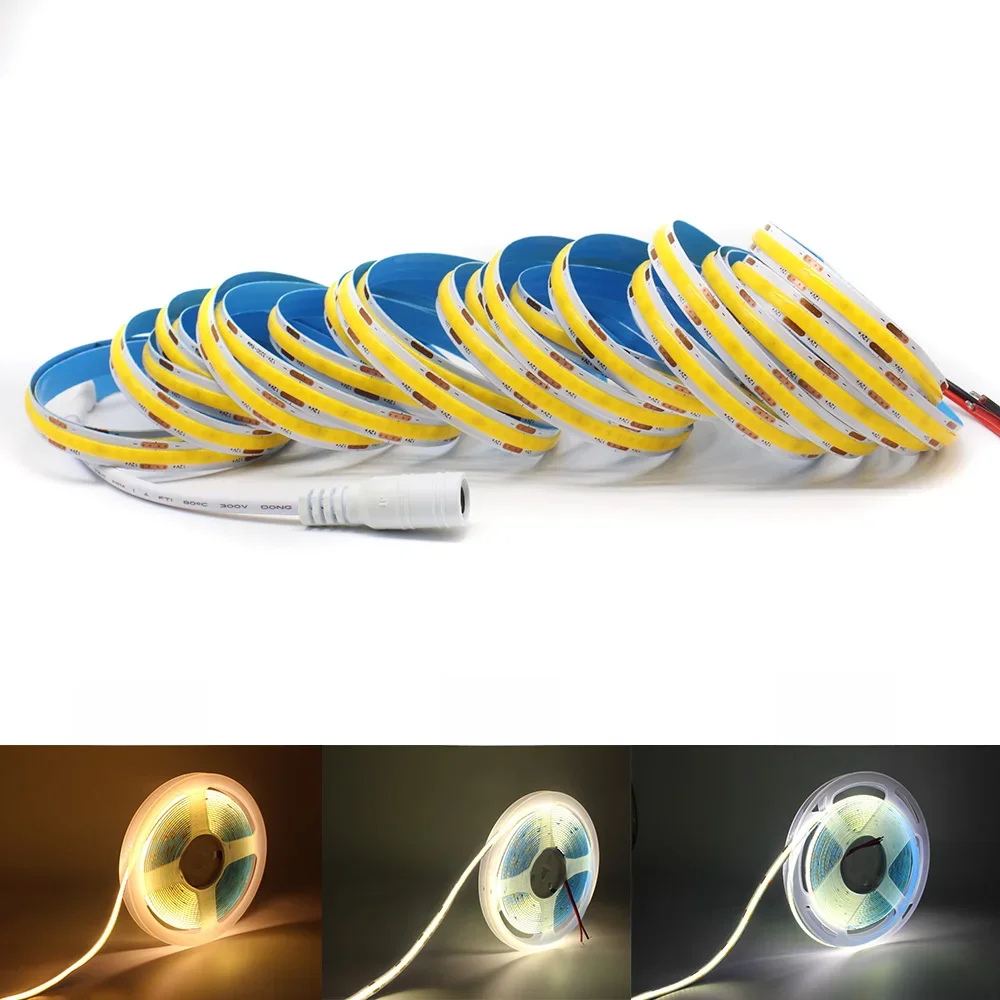 FOB COB-Bande Lumineuse LED Flexible à Diode Haute Densité, 12 V, 2m, 3m, 5m, 3000K, 6000K, Linéaire, Dimmable, Décoration de la Maison