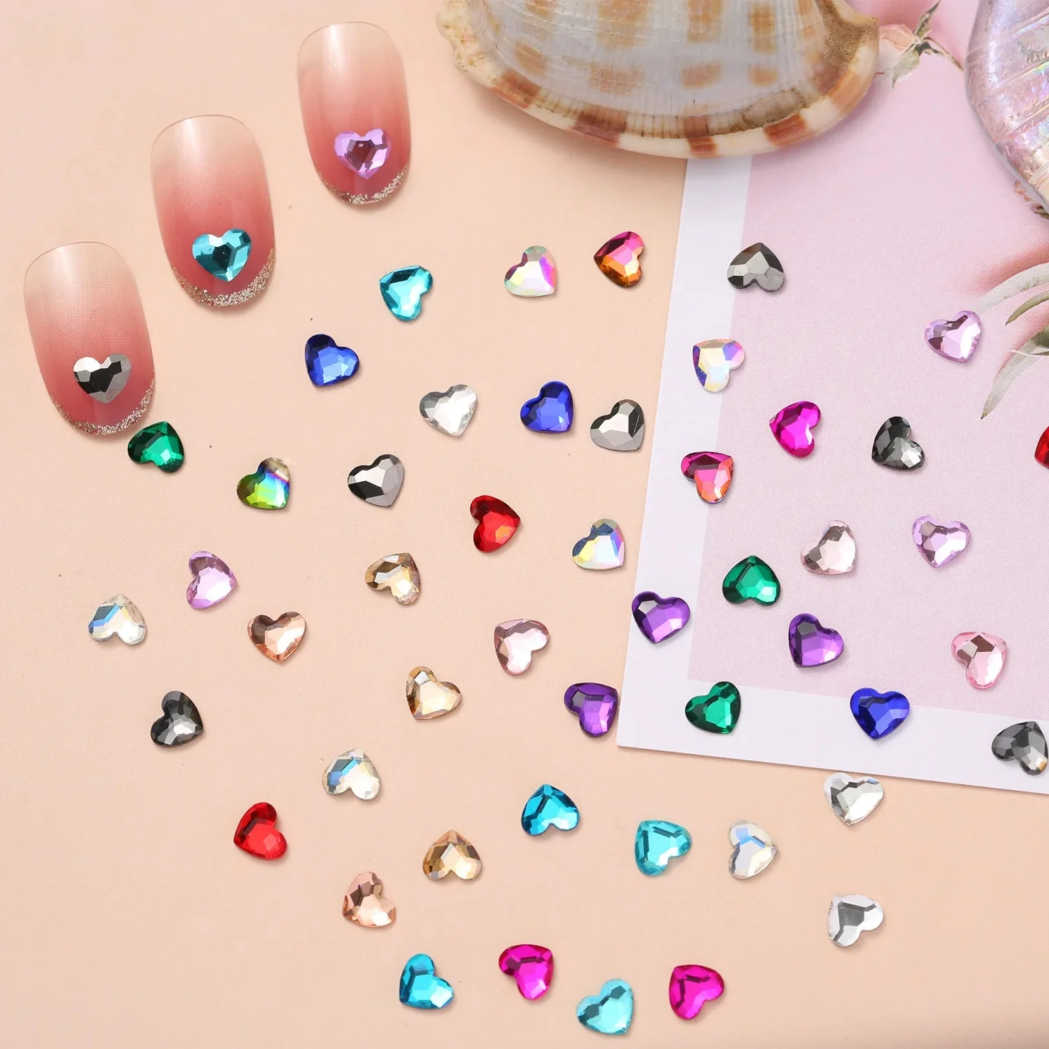 Classique 3mm Mini coeur forme 36 couleurs Boutique fond plat nail art strass verre cristal 3D décoration d'ongles en gros