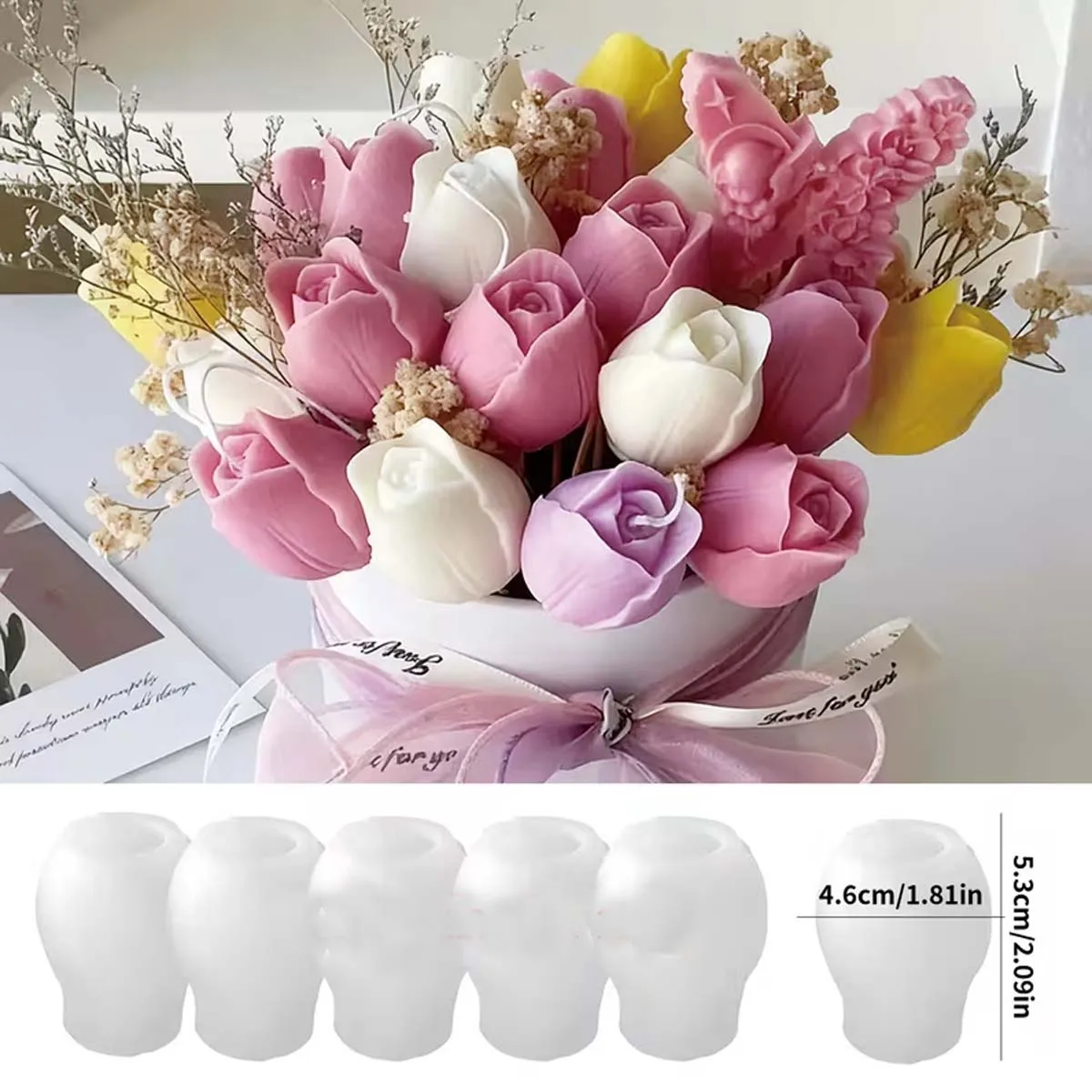 2/3 Stück Tulpenblumen-Silikonformen 3D Blumen-Harz-Kerzen-Seifenform Blumen-Schokoladen-Kuchen-Dekorationsform