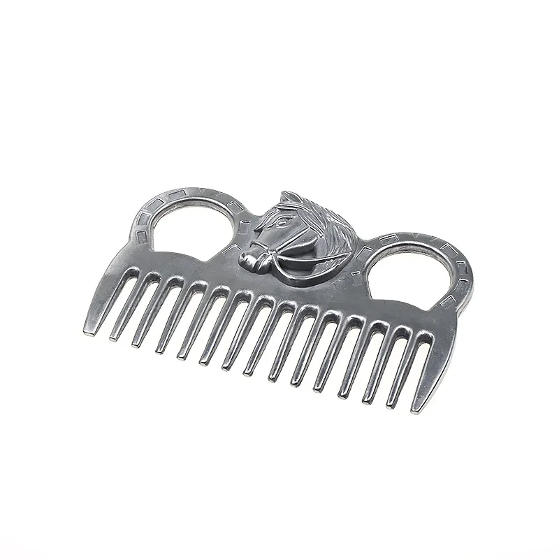 مشط رأس الحصان من الألومنيوم، فرشاة معدنية للعناية بالحيوانات الأليفة مع لمسة نهائية مصقولة، أداة لفك تشابك ذيل الفروسية المتينة للخيول #4