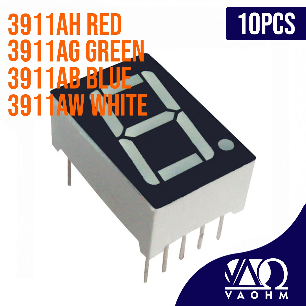 10PCS 3911AH 3911AB 3911AG 3911AW 0.39 Inch Common Cathode One Digit Seven Segment Led Display Tube 10Pin Red Blue Green White