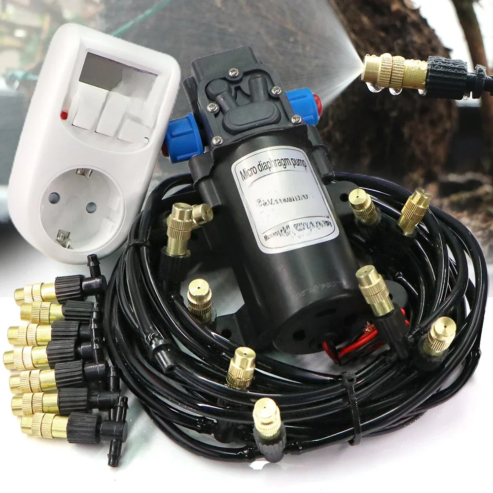 30-10m 60W zestaw pompy samozasysającej mgła układ chłodzenia 1/4 "4/7mm regulowana dysza opryskiwacz z atomizerem nawadnianie ogrodu — zdjęcie 2
