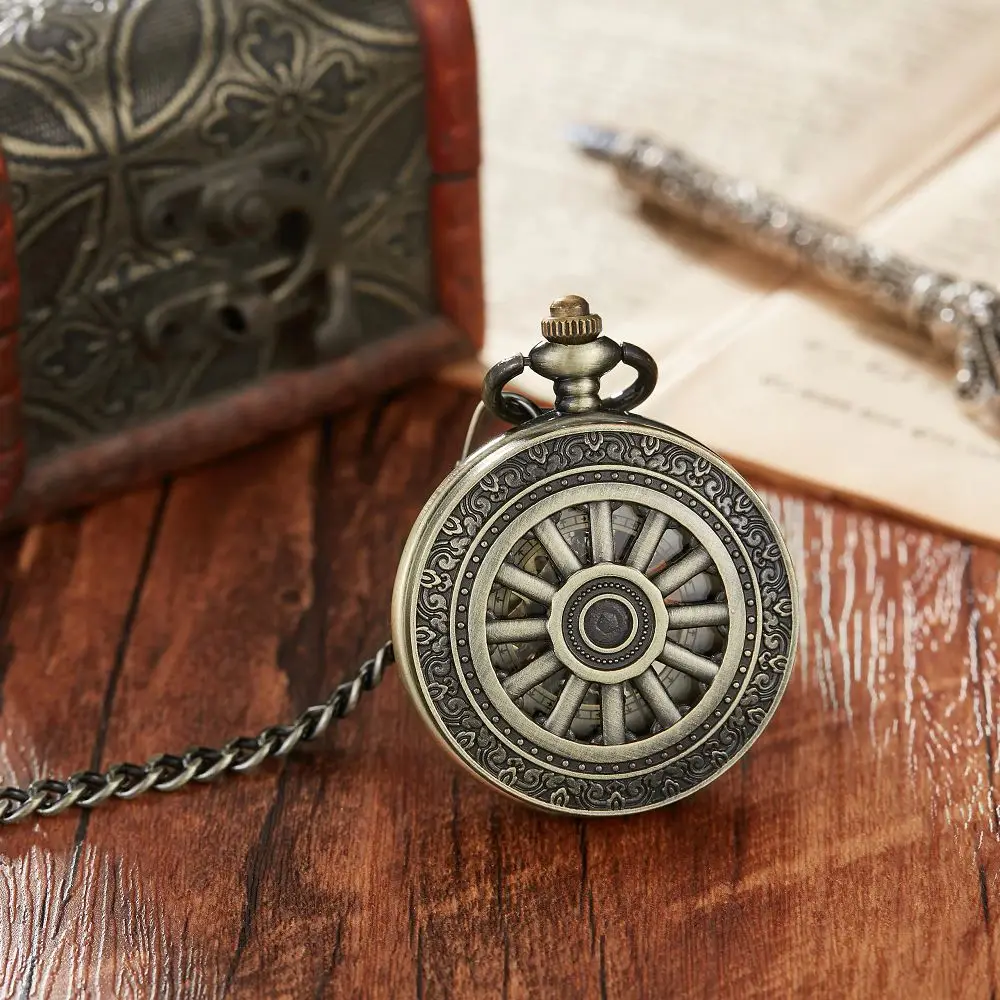 2023 Luxury Mechanical Pocket Watch Bronze Hollow Wheel Hand-Winding Steampunk Pocket Hanging Chain Antique Watch Best Gifts