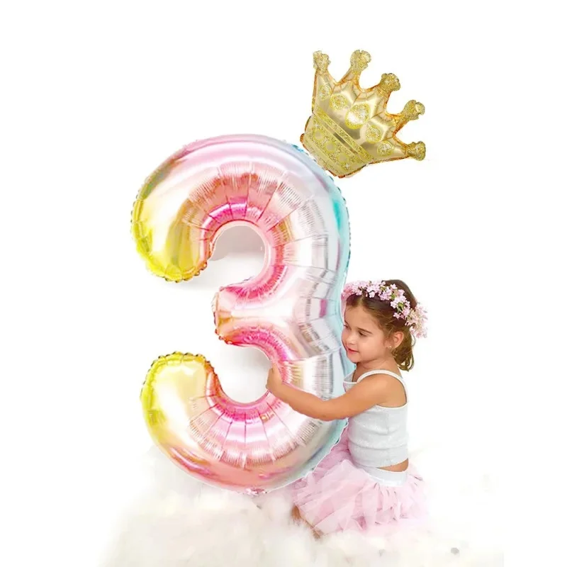 Ballon numérique dégradé de 32 pouces, 2 pièces, décoration d'anniversaire pour enfants, couronne numérique, ballons en film d'aluminium pour filles