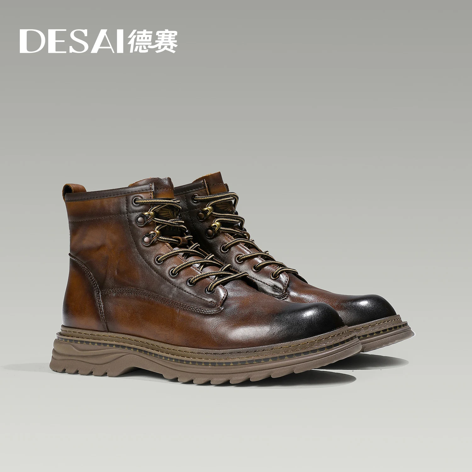 Desai Brand Men Boots Winter Cowboy Full Grain Genuine Leather Military Men Motorcycle Shoes Casual Work Fashion High Quality