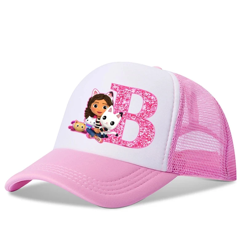 Pink Gabby Dollhouses Girls Baseball Caps English Letters Cartoon Hat Cute Hat Adjustable Peaked Cap Hats for Kids Ages14+y