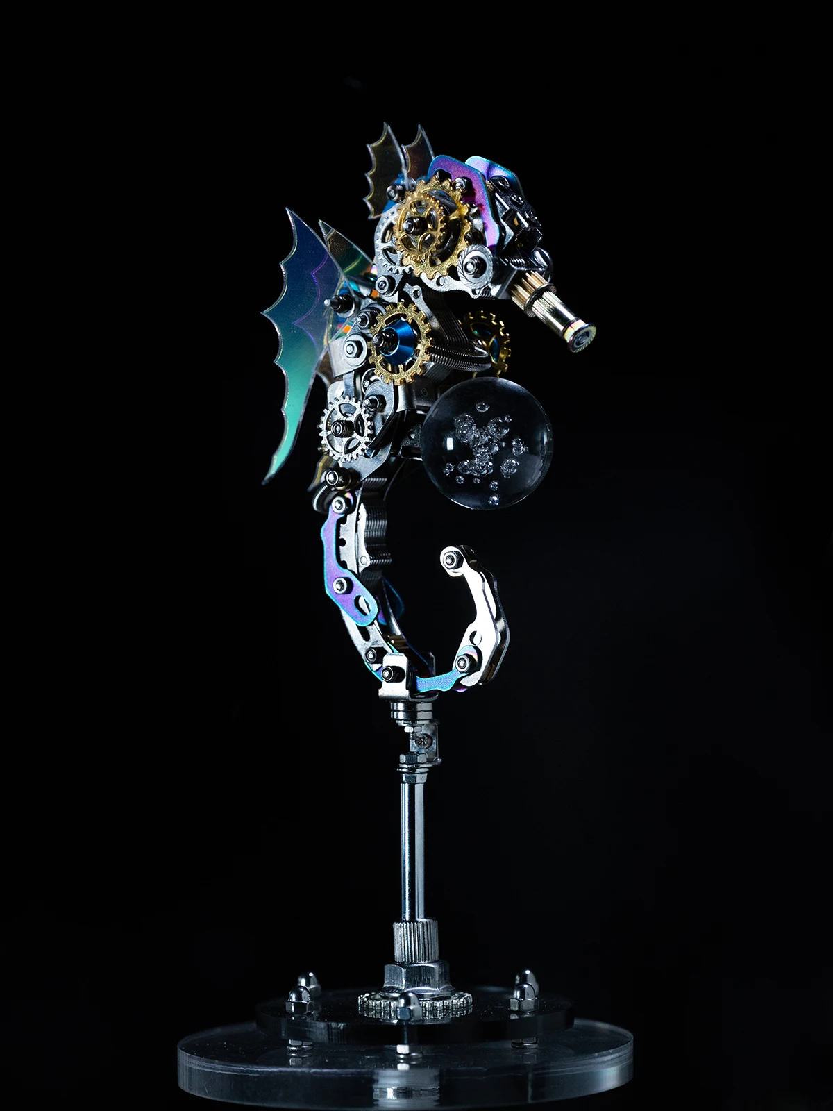 MOSTARLE Kit puzzle 3D in metallo Seahorse – Modello fai da te da 420+ pezzi con luce LED, design modulare magnetico, nessuna colla necessaria, regalo per oltre 14