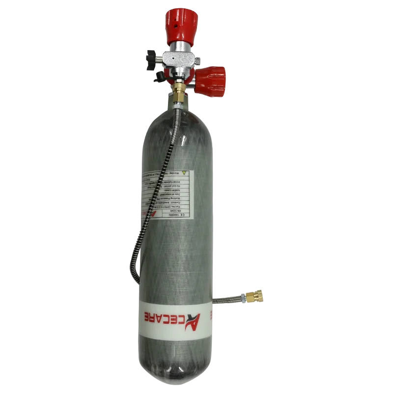 ACECARE CE Certified 3L Compressed Air Tank 4500Psi 300Bar Scuba Diving with Red Gauge Valve and Filing Station