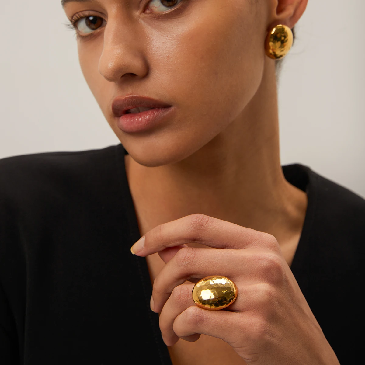 JewelryPoster Large Oval Geometric Stainless Steel Gold 18K Plated Waterproof Fashion Charm Stud Earrings Ring Jewelry for Women