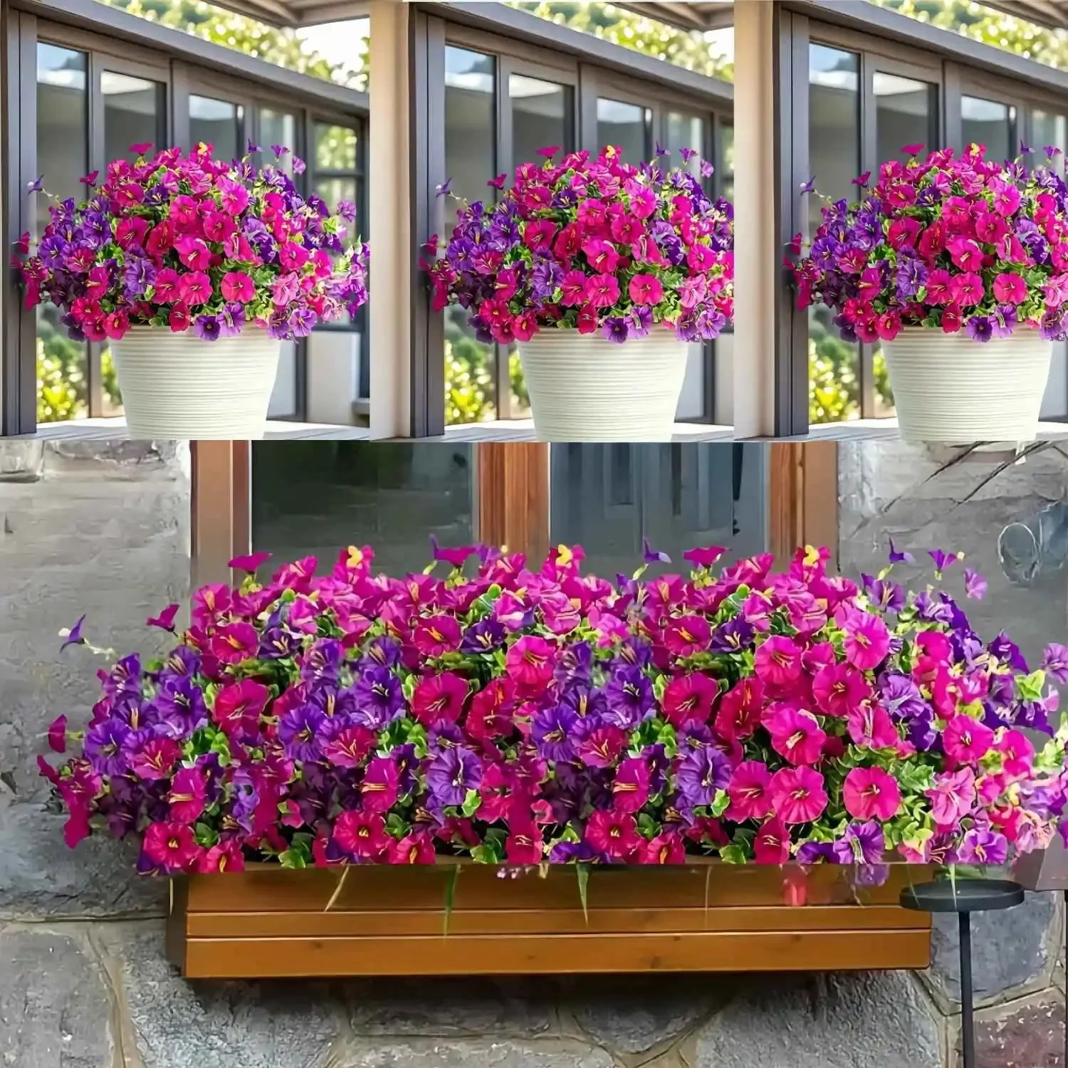 8 stuks kunstbloemen met UV-bescherming - geschikt voor binnen- en buitendecoratie, binnenplaatsen en seizoensvieringen - afbeelding 2