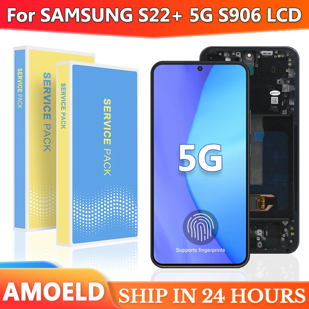 

AMOLED Support Fingerprint For SAMSUNG S22 Plus 5G LCD S906 S906B S906U Display Touch Screen With Frame Digitizer Assembly