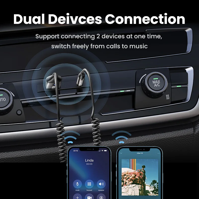 UGREEN-Receptor Bluetooth para Carro, 5.3 Adaptador, Kit mãos-livres, Áudio AUX, Jack 3.5mm, Música, Receptor sem fio para carro, Transmissor BT