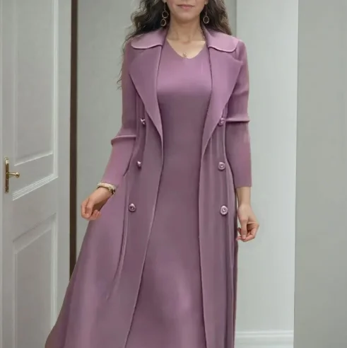 Conjunto de saia longa feminina de cor sólida e corte justo em poliéster (decote em V)