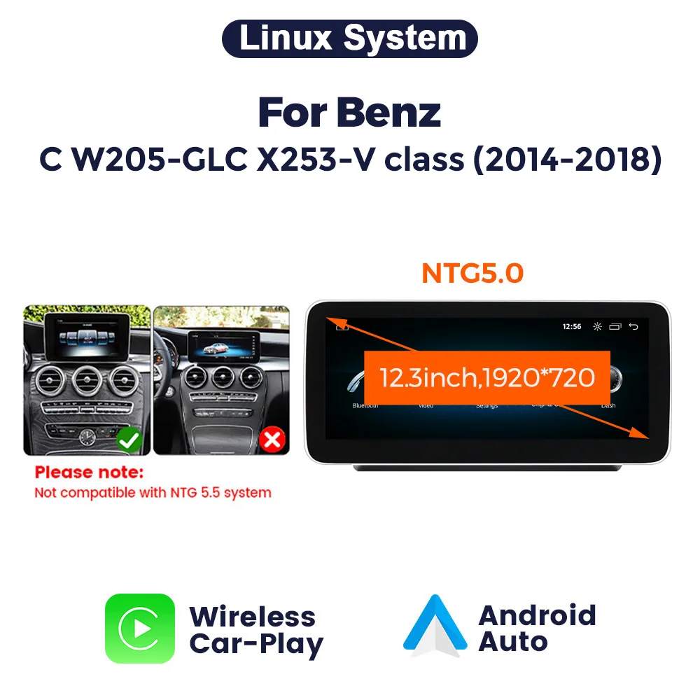 Navifly Android 14 Auto Auto Gps Navigatie Stereo Radio Voor Mercedes-Benz C-Klasse W205 Glc X253 V-Klasse W446 Draadloze Carplay 4G