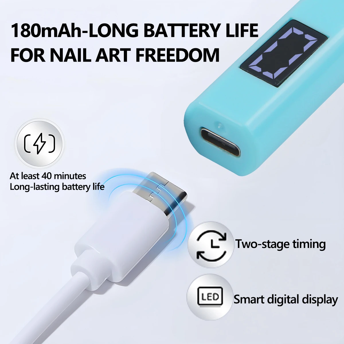 مصباح أظافر صغير محمول باليد، ضوء أظافر محمول سريع الجفاف وقابل لإعادة الشحن عبر USB مع شاشة LCD، جل معالجة سريعة 45 ثانية/60 ثانية