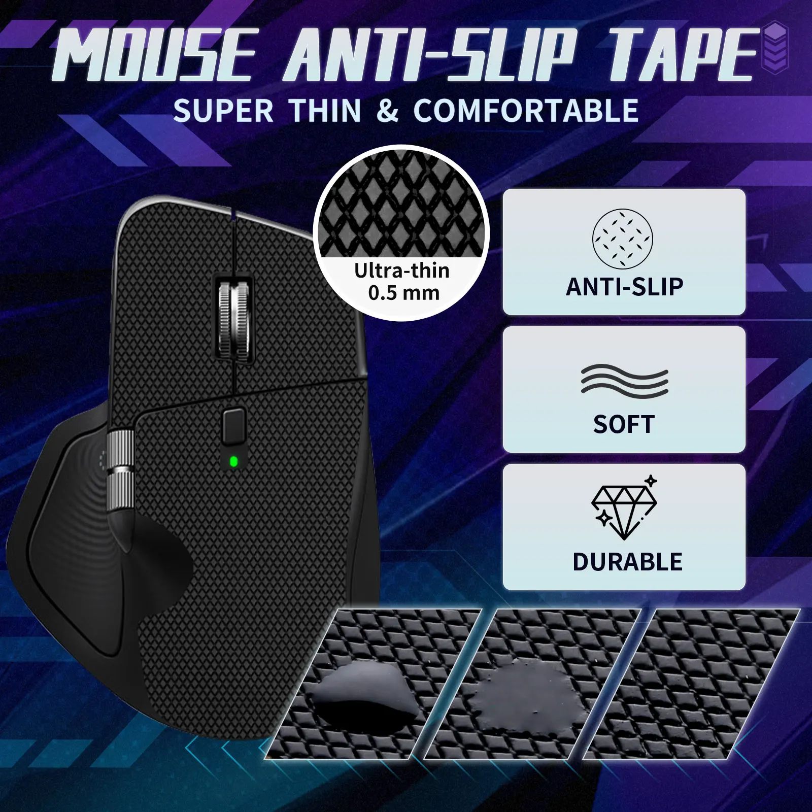 TALONGAMES Mouse Anti Slip Grip Tape for Logitech MX Master 4 Gaming Mouse,Palm Sweat Absorption,Cut to Fit,Easy to Apply