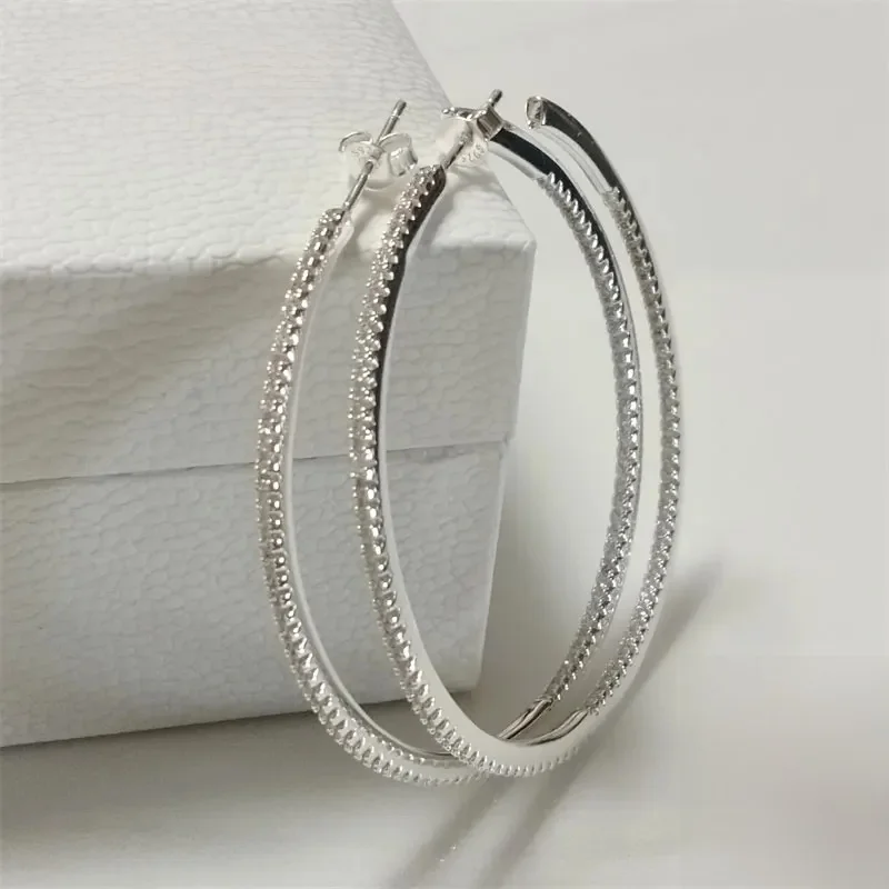 SOMILIA Fashion 925 Sterling Silver AAAAA ZC 40-60MM Hoop Earrings Dangale Earrings For Women Party Fine Jewelry серьги кольца — zdjęcie 2