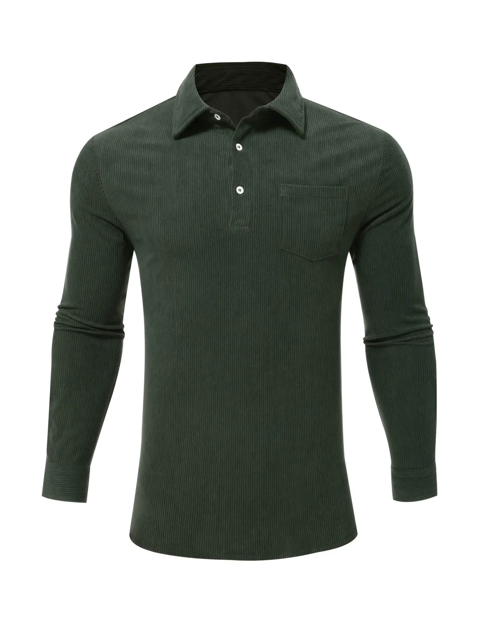 

Men's Henley Corduroy Half-Placket Pocket Autumn and Winter Long Sleeve Shirt