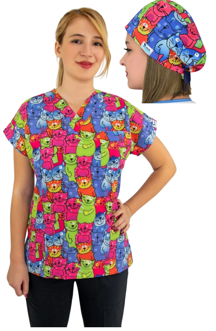 Scrubs Top & Cap, Medical Scrubs Tops,Medical Caps,Medical Bone, Patterned Tops&Caps