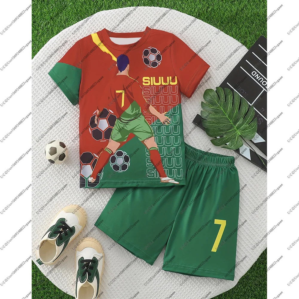 جديد كرة القدم جيرسي المحملة الرجال طفل هدية الصبي رونالدو 7 مجموعة كرة القدم عادية تي شيرت 2 قطعة رياضي تنفس السراويل الشباب الذكور سترة رياضية علوية #3