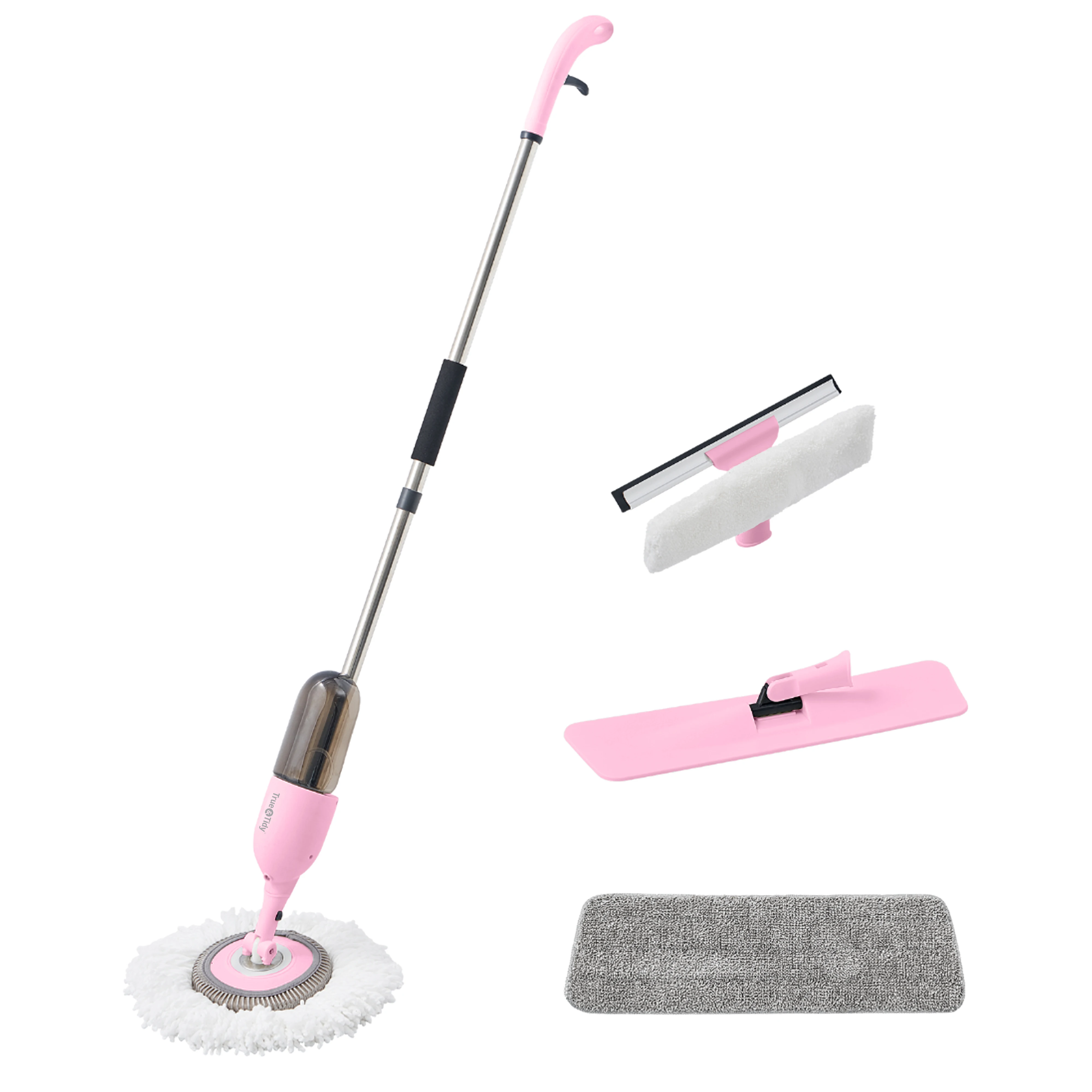 Upgraded Eco-Friendly  Spray Mop Sweeper Broom with Three 360º Interchangeable Reusable Mop Heads for Cleaning Home