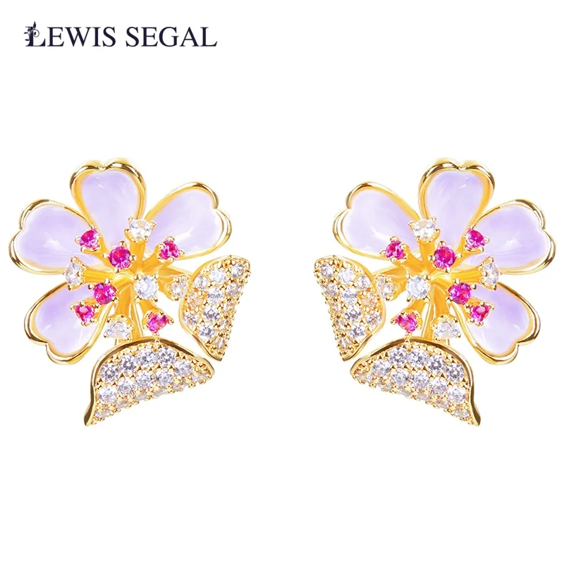 

LEWIS SEGAL Sakura Stud Earrings Silver 925 Earring Pin Fine Jewelry For Women Hand-painted Enamel Girl Jewelry Accessories Gift