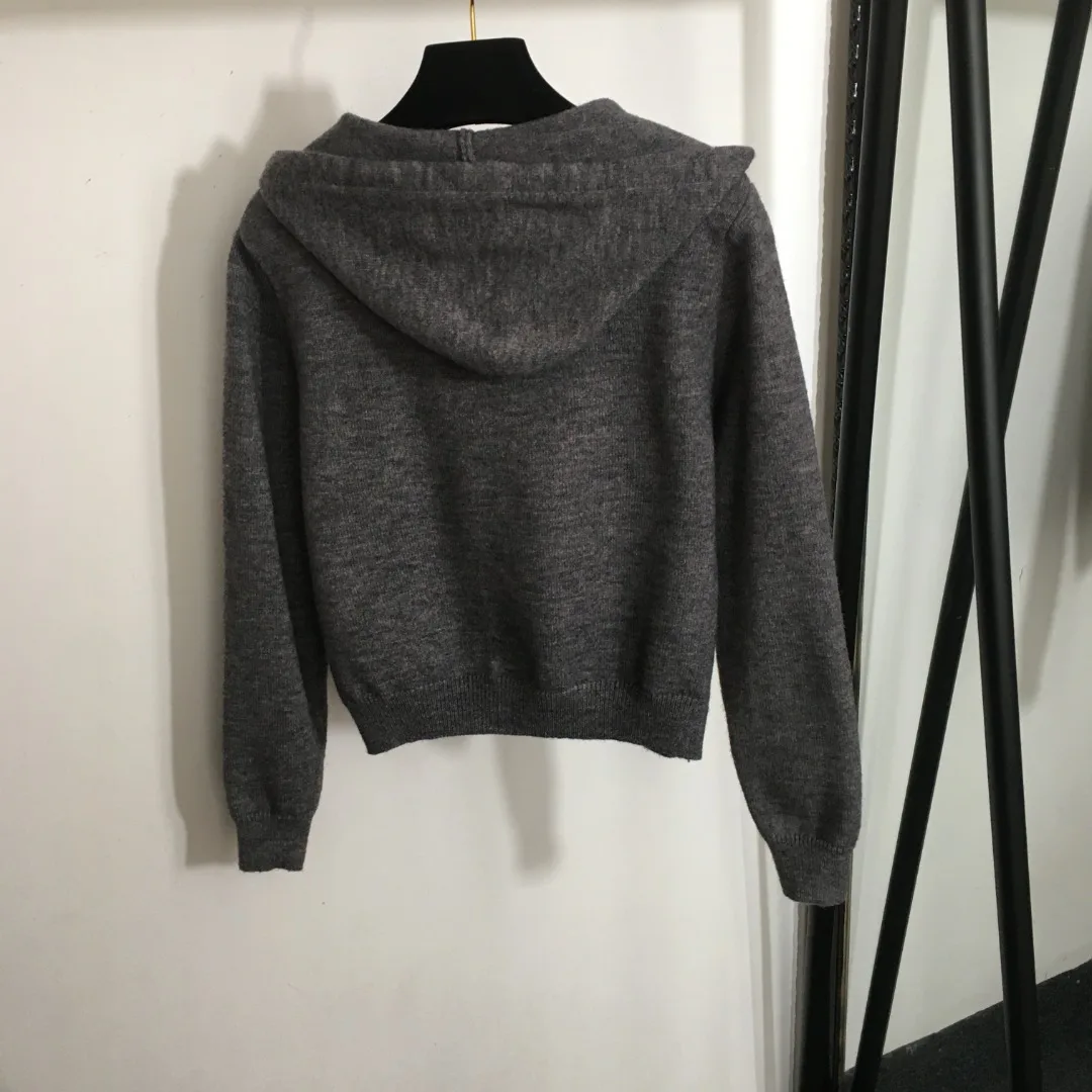 

25 new knitted suit women's trendy casual long sleeved hooded knitted cardigan zipper jacket+wide leg pants two-piece set