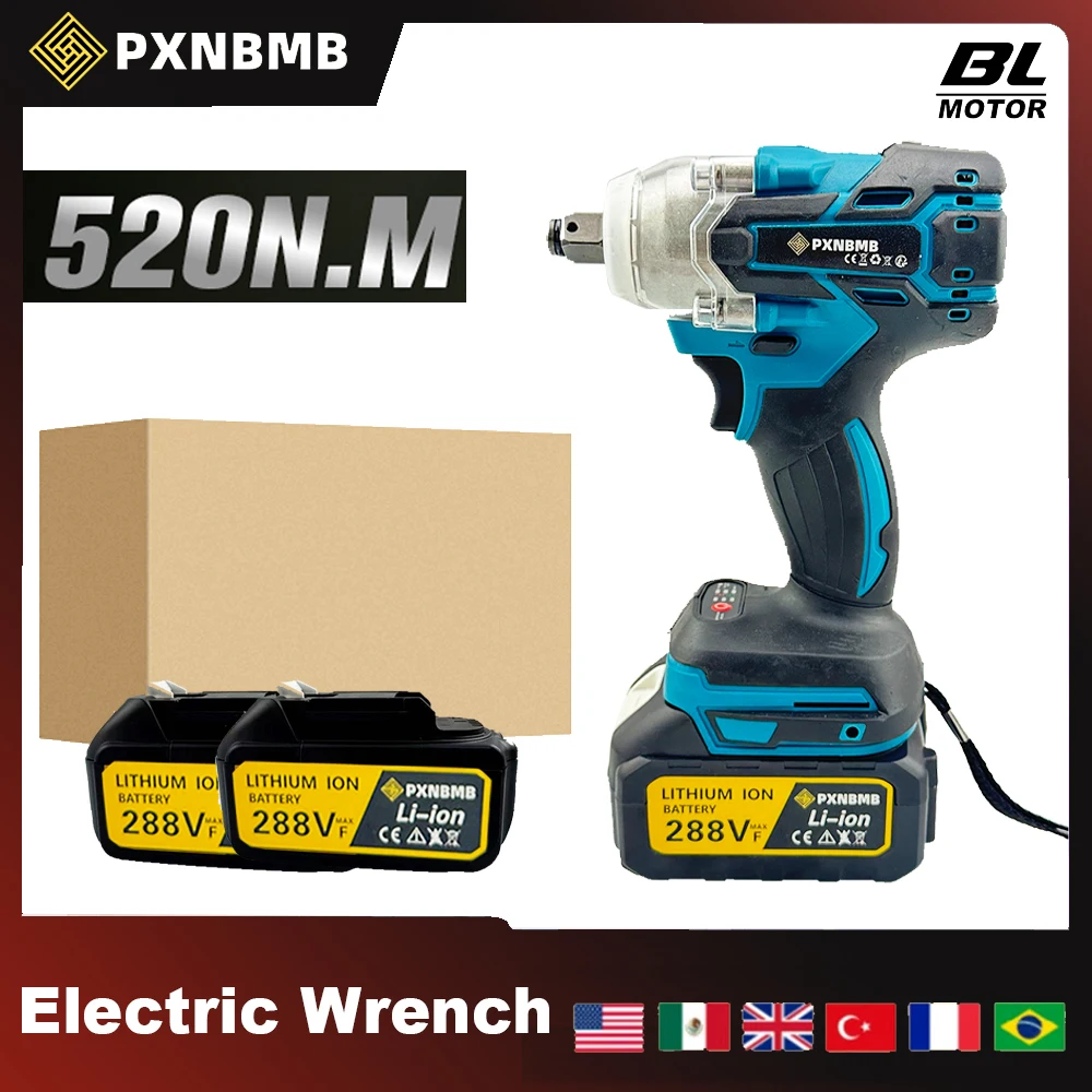 PXNBMB 520N.M مفتاح ربط كهربائي بدون فرشاة مفتاح كهربائي لاسلكي 1/2 بوصة لماكيتا 18 فولت بطارية دبوس مفك كهربائي أيضًا