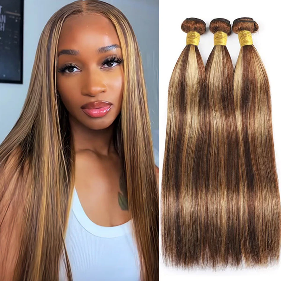 Evidenziare P4/27 fasci di capelli umani lisci colore pianoforte Raw Remy Hair extension capelli umani Remy brasiliani tesse fasci biondi