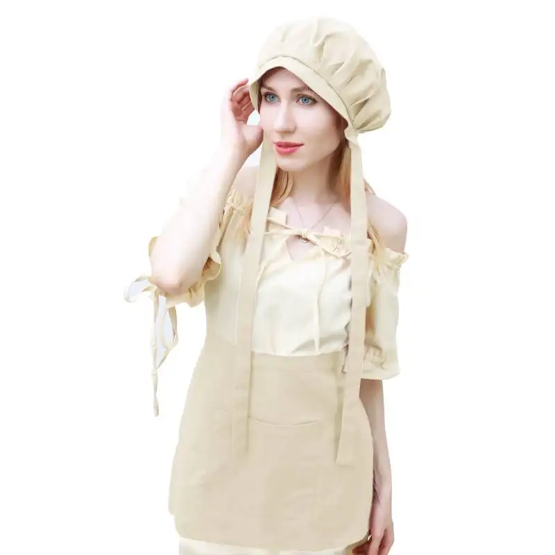 DAZCOS Medieval Bonnet Mob Cap with Long Ribbons Linen Material Renaissance Prairie Mop Hat for Women Cosplay Costume Accessory