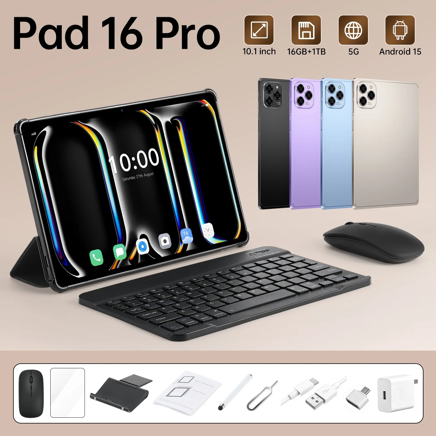

2025 New Fashion Global Original Pad 16 Pro Tablet Android 10.1-inch 16GB+1TB 5G Dual SIM Phone Bluetooth WiFi Smart Tablet