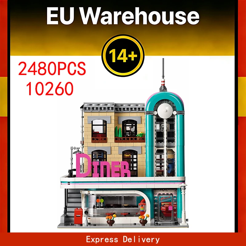 2488 pezzi Downtown Diner Building Block Set Modello di costruzione Giocattoli Mattoni Adulti Regalo di compleanno di Natale Compatibile con 10260