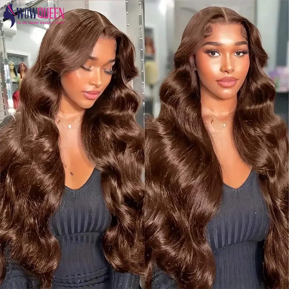 

Chocolate Brown Human Hair Wigs 30 32 Inches Body Wave 13x6 Transparent Lace Frontal Wig Brazilian Human Hair Wig Raw Hair Wig