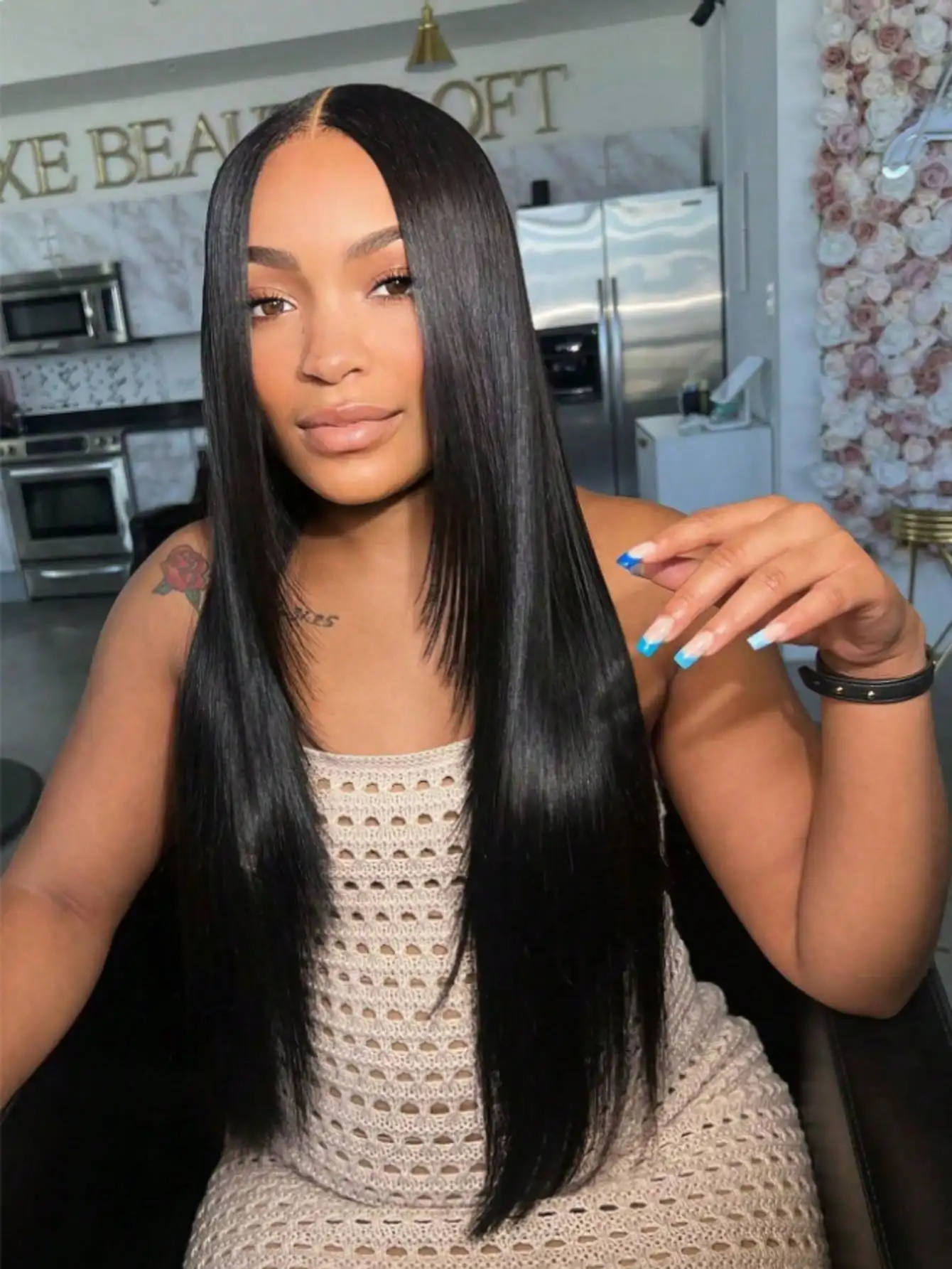 Wear And Go Gerade Perücke, 200 % Dichte, Echthaar, gerade, leimlose Perücken, vorgezupfte 13 x 4-Spitzenverschluss-Perücken für Frauen