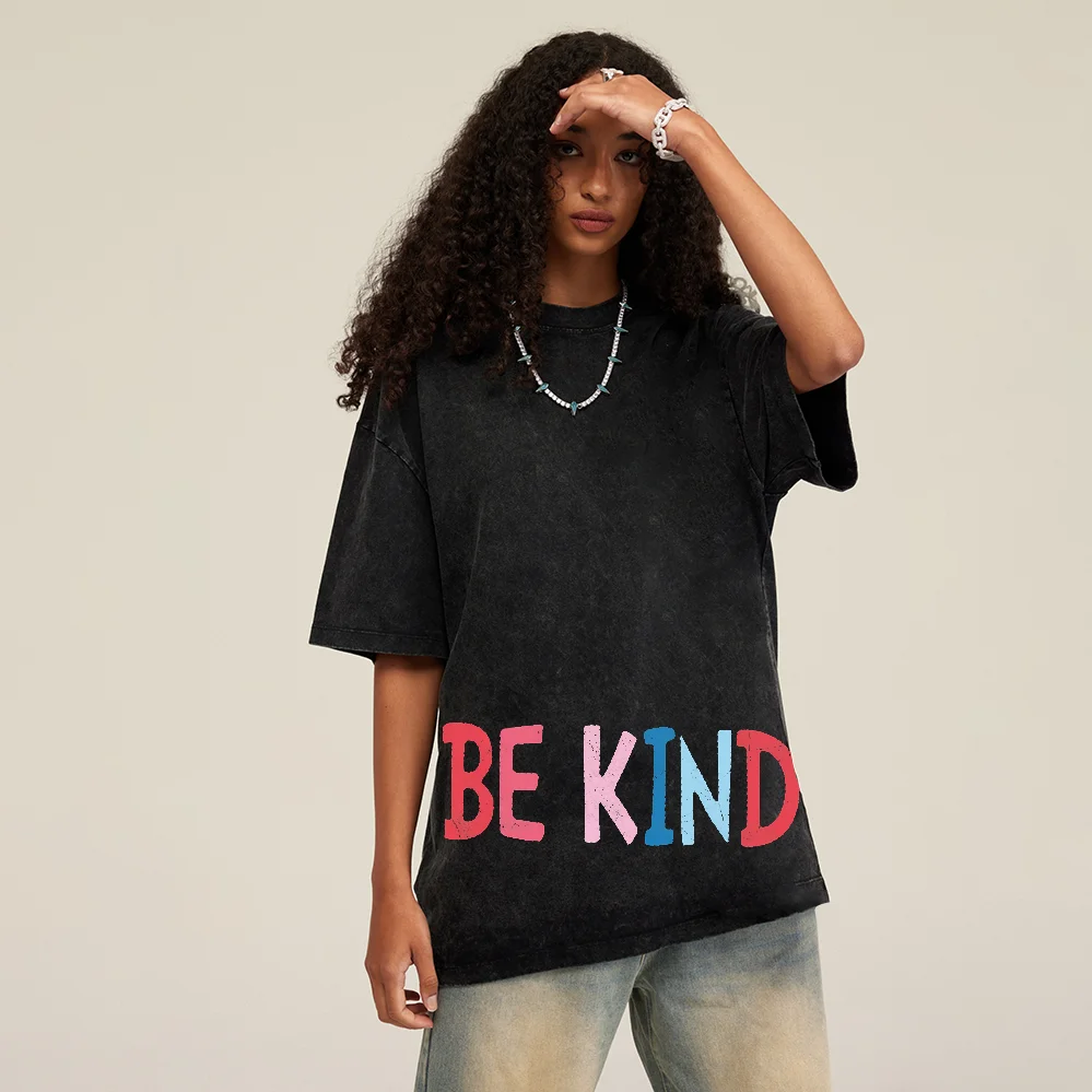 

Футболка унисекс Be Kind, потертая футболка с принтом, уличная одежда, хлопковые футболки с короткими рукавами и круглым вырезом, одежда Y2k, дизайн Харадзюку