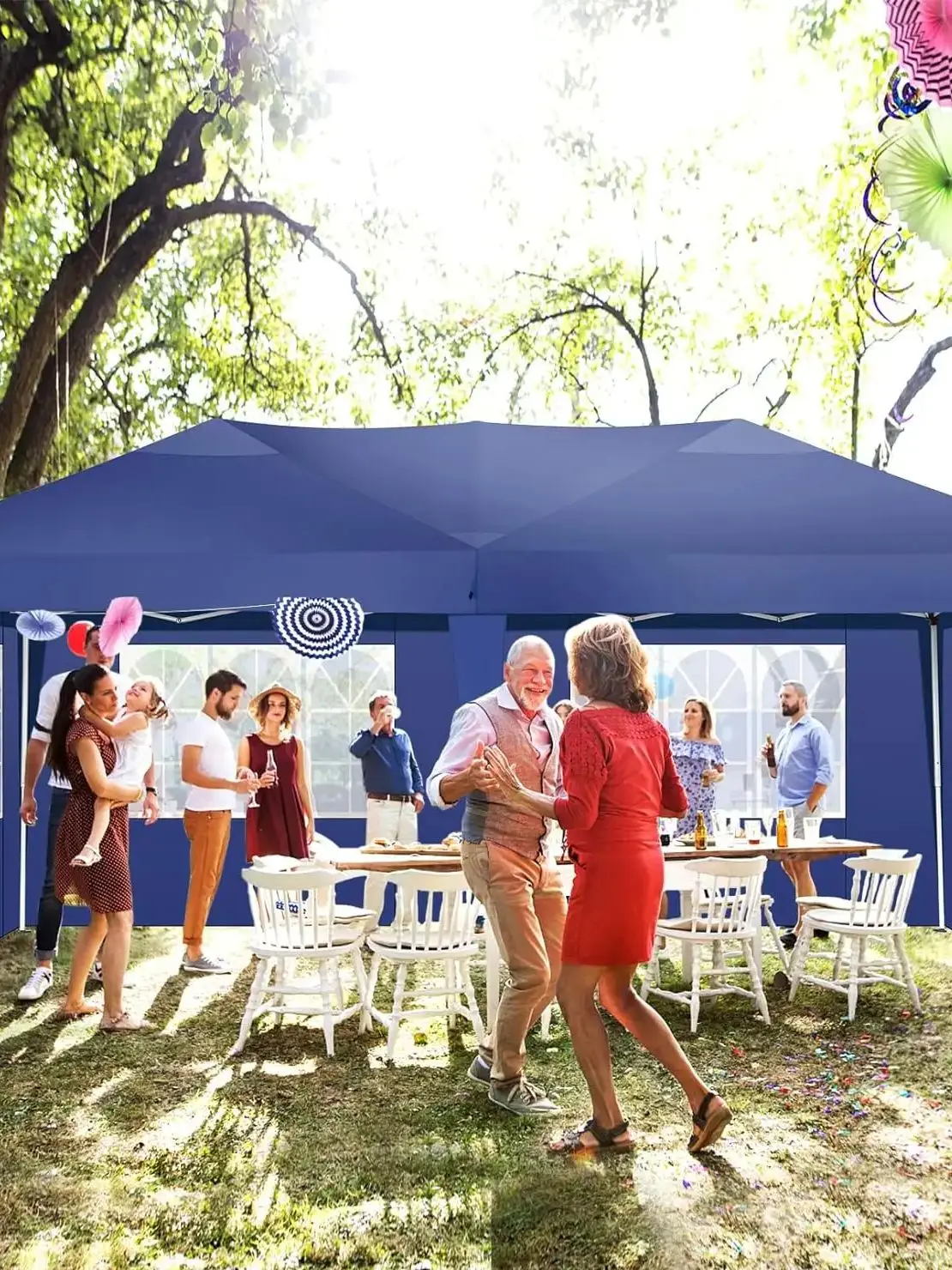 3x6m opvouwbare paviljoen waterdichte stabiele partytent met 6 zijpanelen pop-up tuinluifel 3 in hoogte verstelbaar voor strand, bruiloft - afbeelding 2