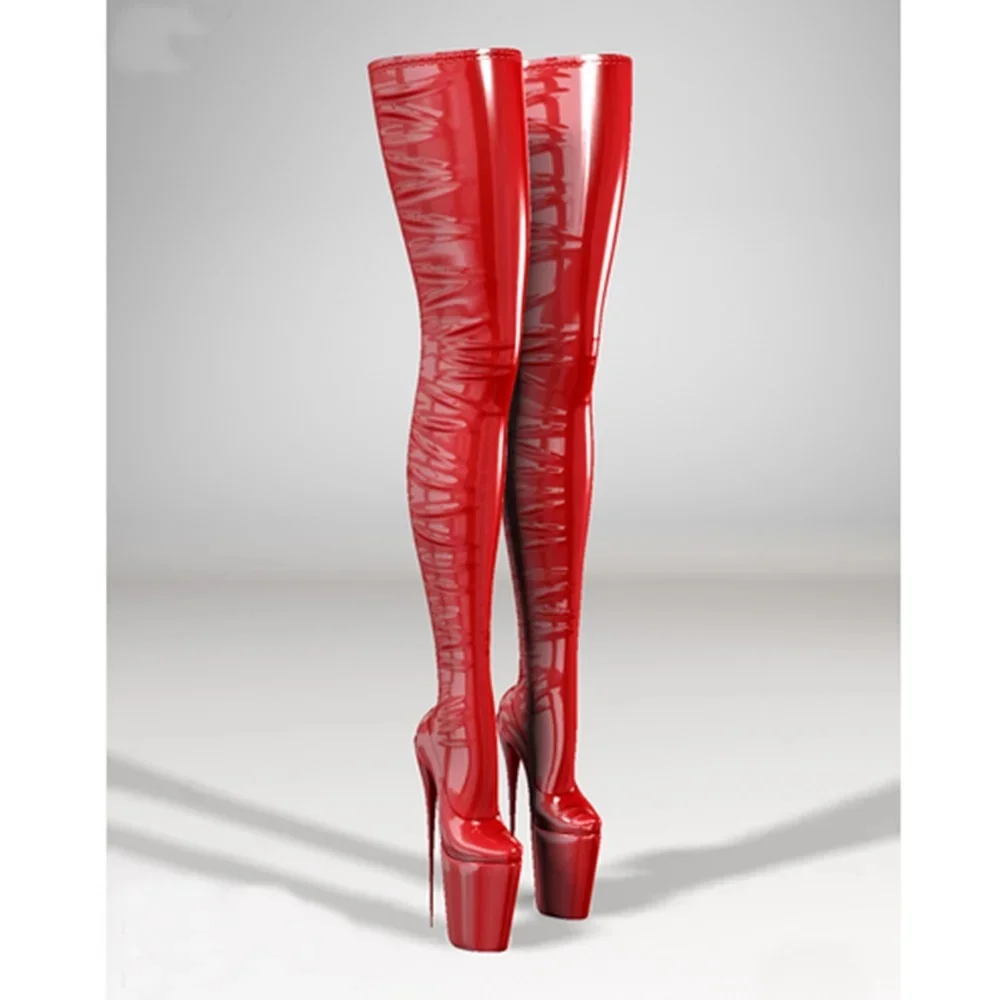 Rood Lakleer Platform Overknee Laarzen Extreme Stiletto Hoge Hak Mode Sexy Vrouwen Schoenen 2024 Herfst Sexy Para Mujere - afbeelding 2