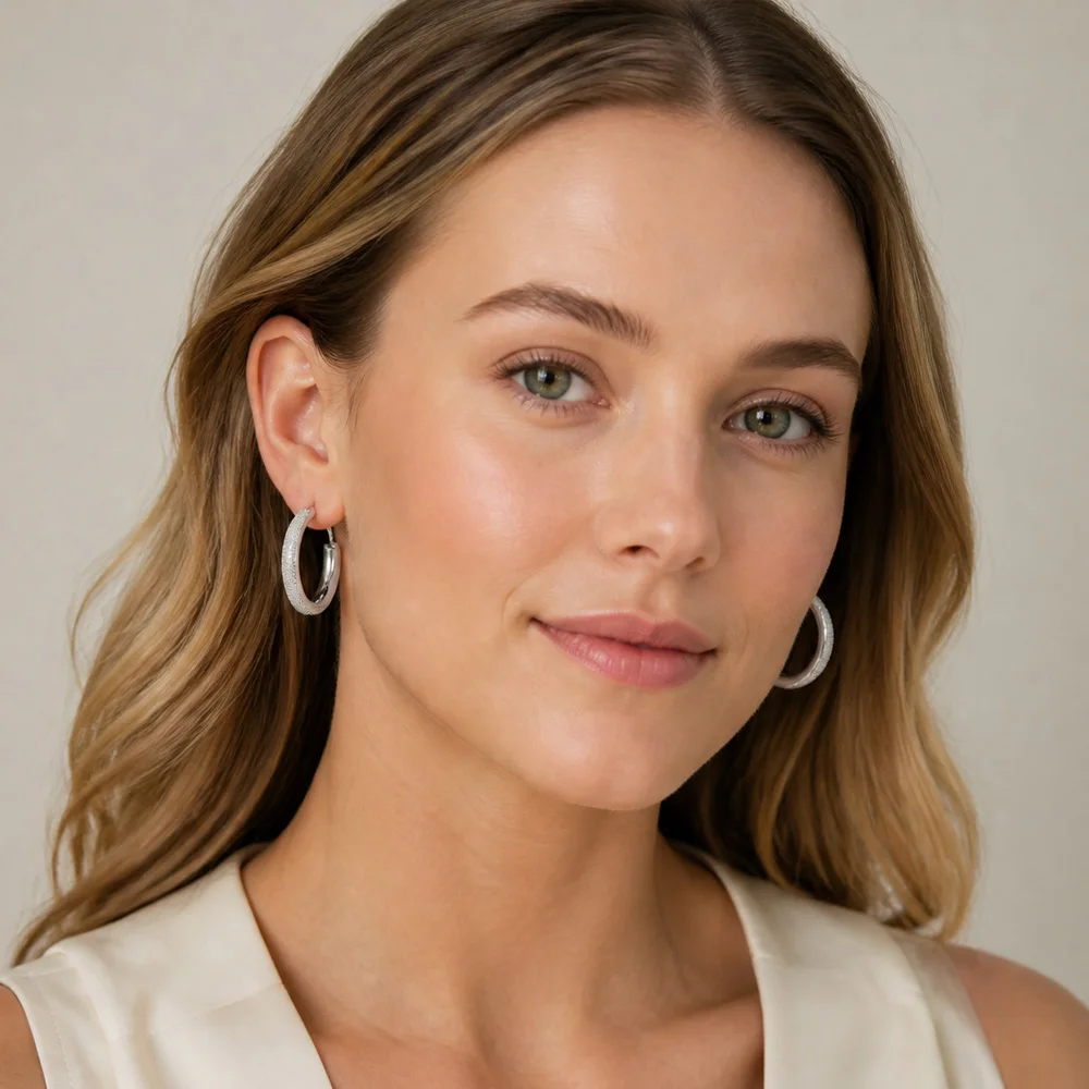 Klappbarer Creolen-Pflaster-Ohrring, europäischer Stil, glamouröser Modeschmuck für Frauen, brandneues Geschenk aus 925er Sterlingsilber – Detail 2