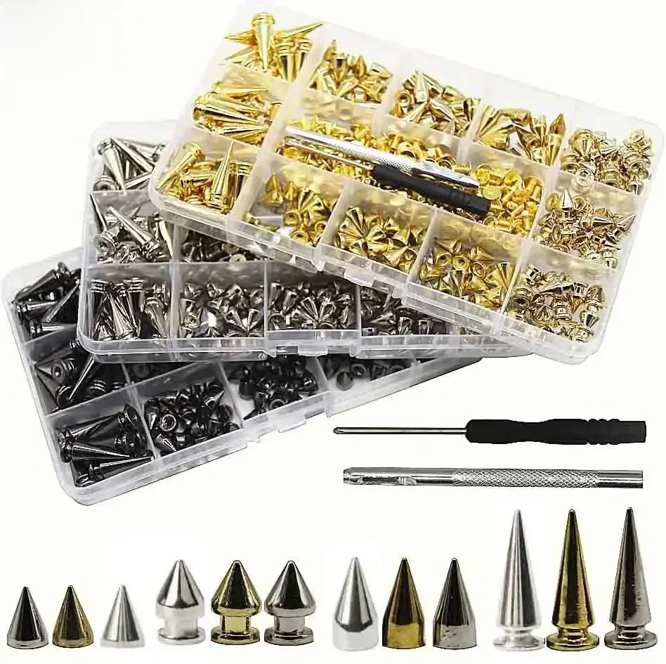 Kit de clous et de pointes à vis Punk, artisanat du cuir, cône de balle, bricolage pour collier et bracelet, 180/80 ensembles, outils