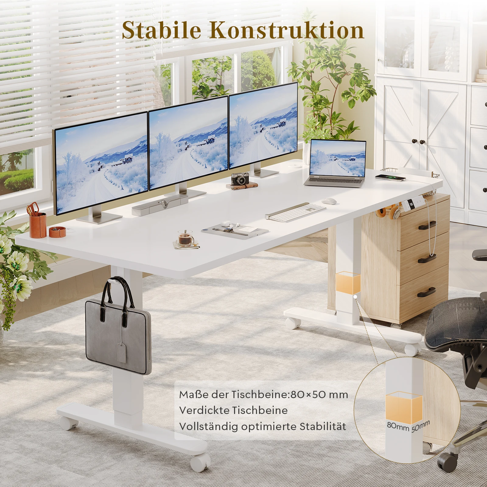 Devoko Elektrisch Höhenverstellbarer Schreibtisch 180x80cm mit Rollen, Memory & Typ-C, 3 Farben