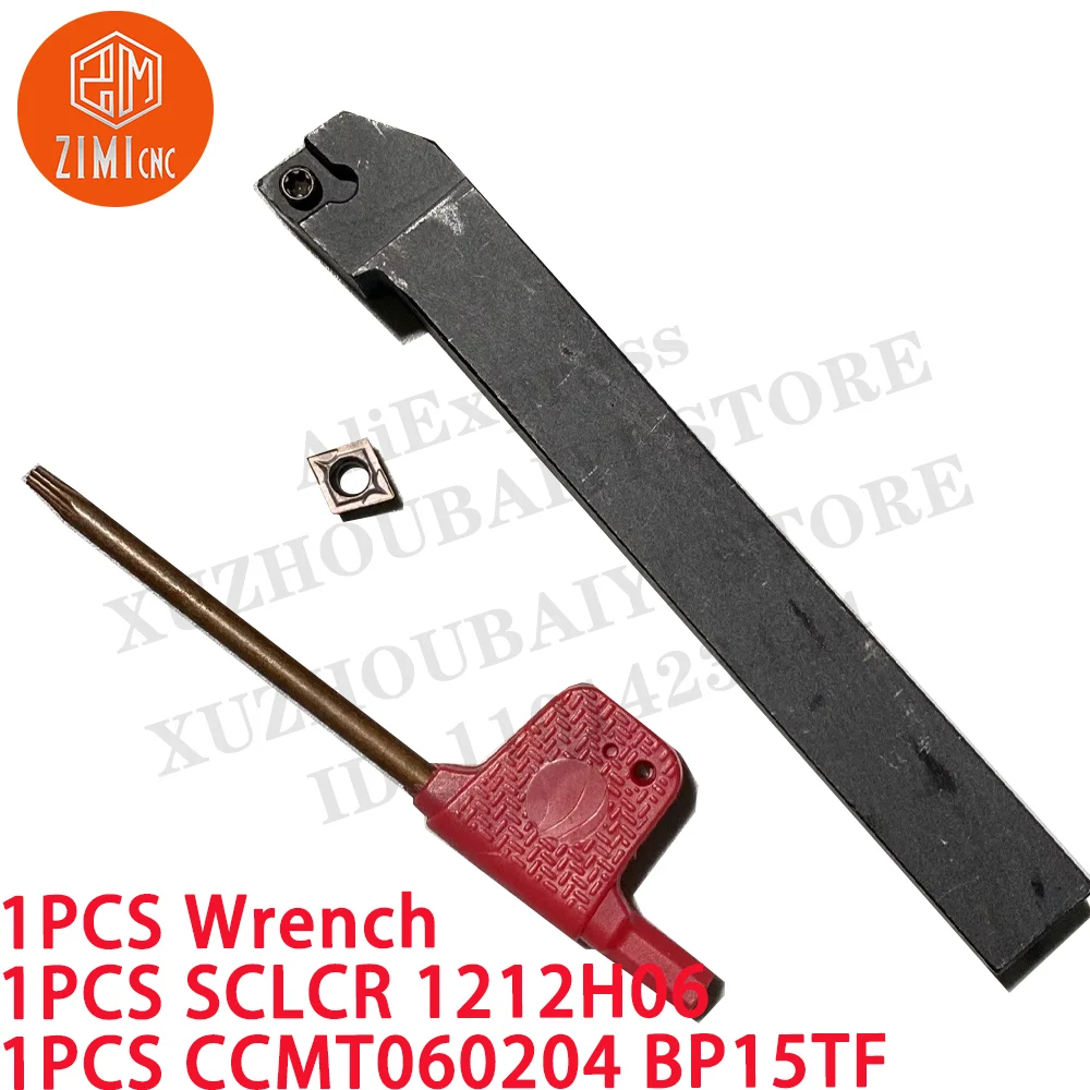 1PCS 12mm SCLCR 1212H06 external turning holder + 1PCS CCMT060204 BP15TF 95 degree Carbide inserts CNC metal lathe cutting tools