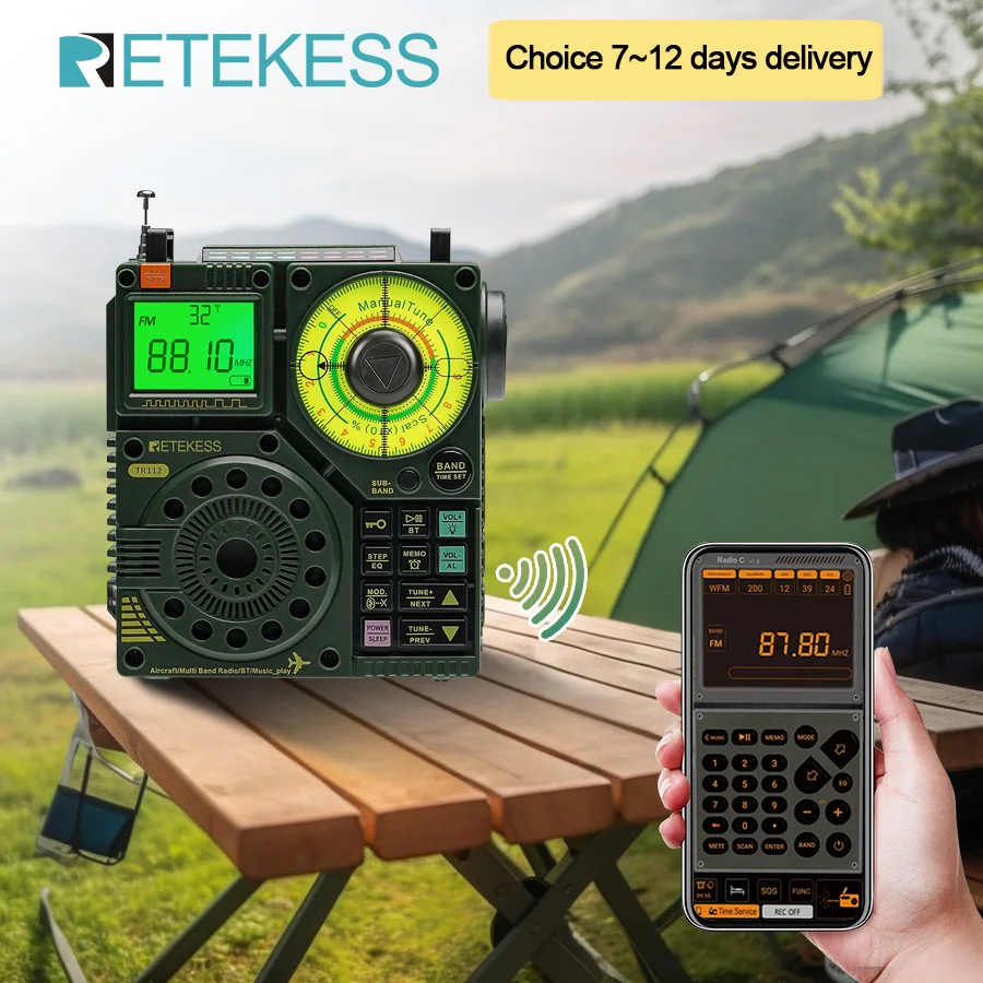 

Retekess TR112 Radios Portable AM FM Radio Receiver Ham Radio Emergency Amateur Shortwave Radio SW AIR Band VHF WB Alarm Clock