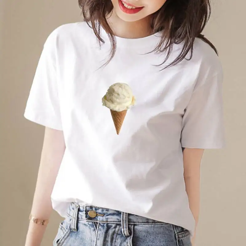 Y2K Girls Sweet Women Clothes Milk Soft Serve Shirt Creamy Swirl Tower Art Kawaii Dessert Street Style Pastel Color Palette