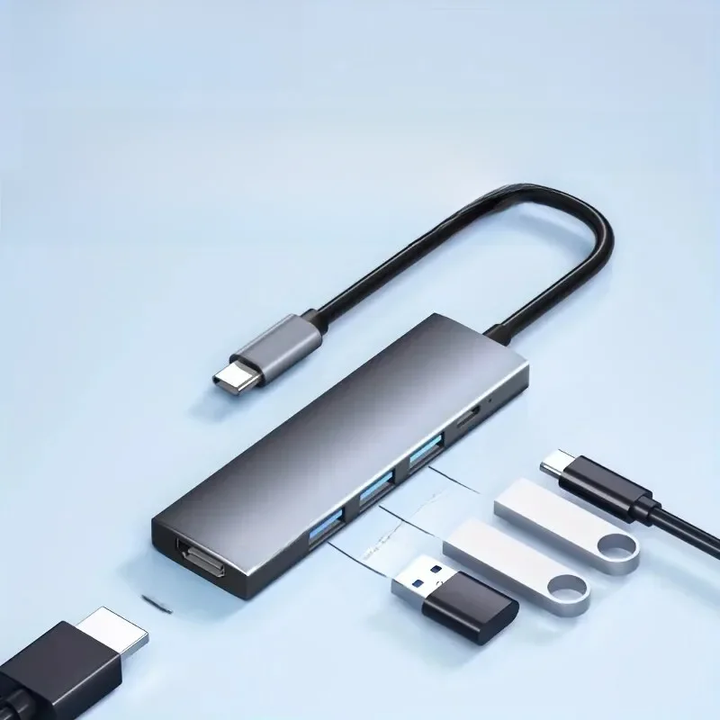 Lenovo-5 in 1 Hub USB C com 4K HDMI, 100W Power Delivery, 3 USB-A Portas de Dados, Adaptador