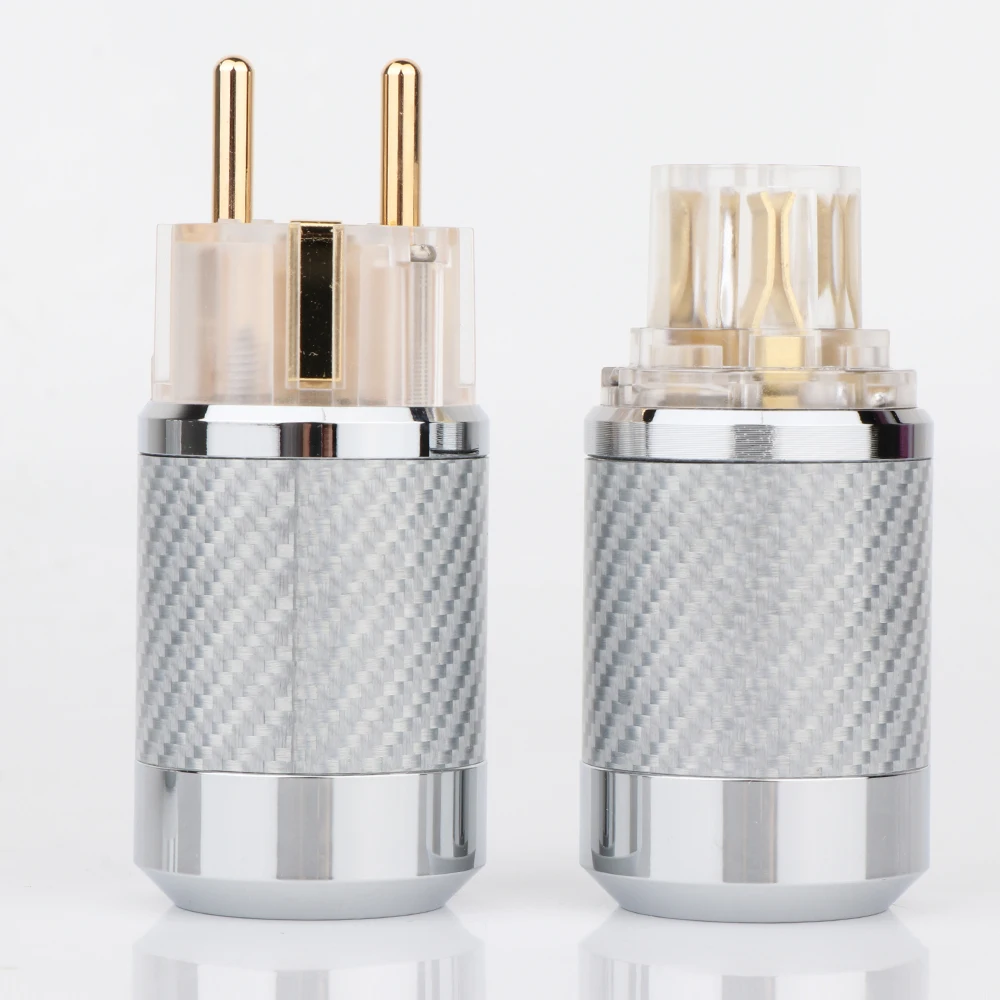 High Quality BCF2/WCF2-E Carbon Fiber Brass Gold/Rhodium Plated EU Schuko Power Plug HIFI Power Connector( No Holes in Shells)