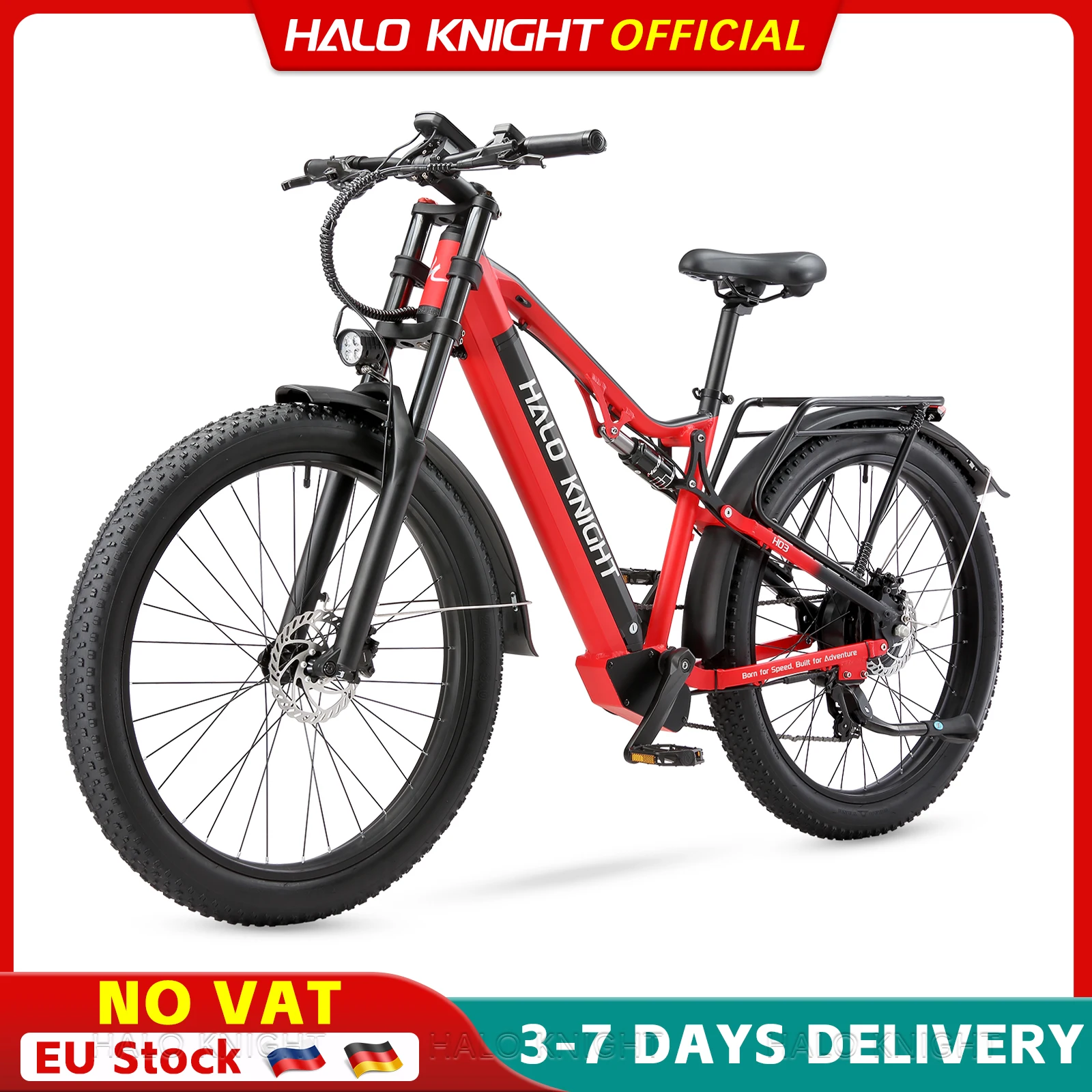 Vélos électriques pour adultes HALO KNIGHT H03, pneus larges, 48V 1000W 19.2Ah, vélos électriques, 45 km/h, vélo électrique haut de gamme, moto électrique pour hommes