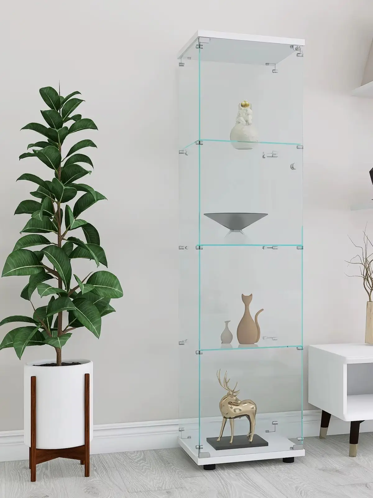 Glas-Sammelvitrine, moderne Glasvitrine mit 1 für Sammlung, für Wohnzimmer, Schlafzimmer, 42,5 x 36,5 x 164 cm