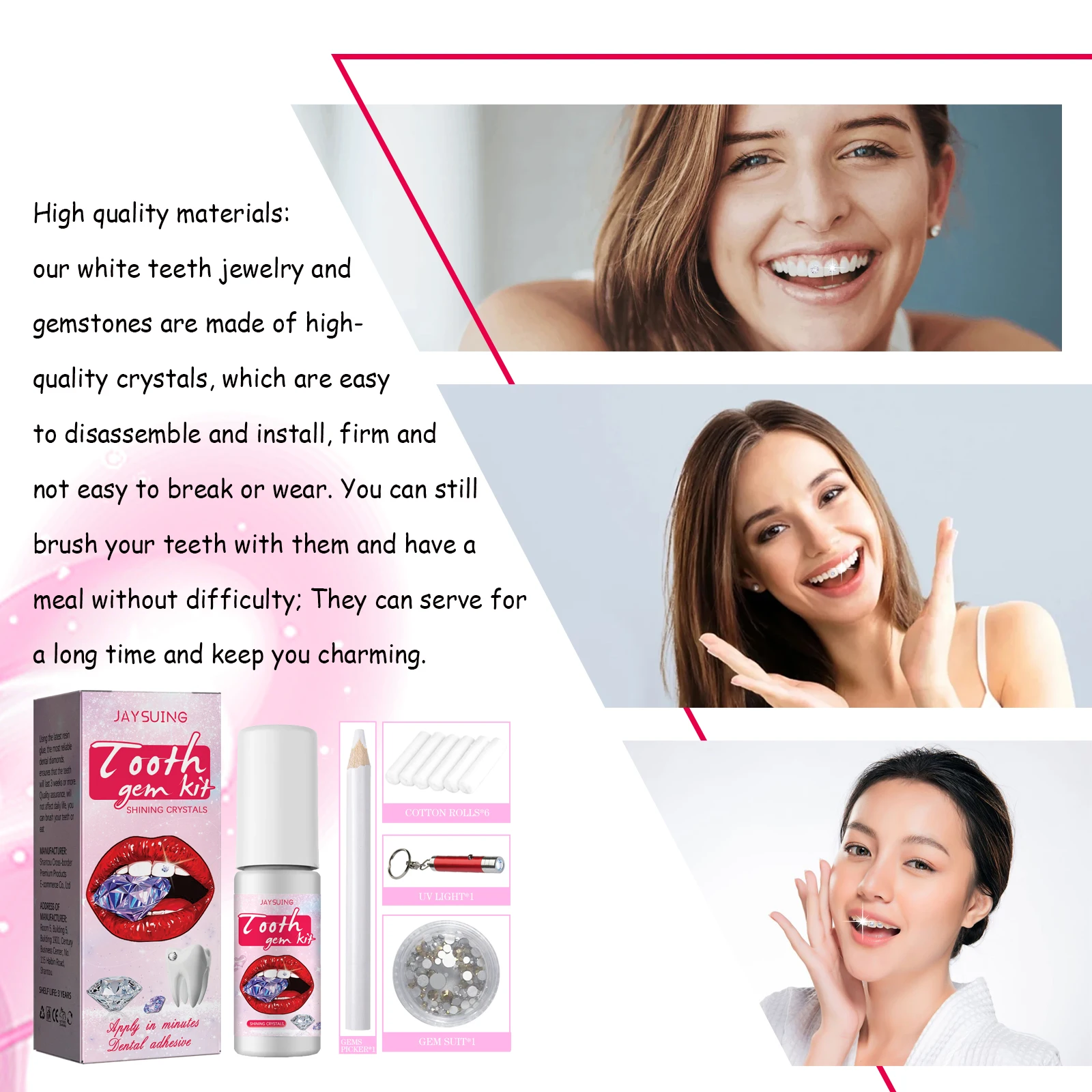 Kit Permata Gigi Multi Bagian Perhiasan Gigi Aplikasi Mudah Penghilang Aman Kuat Tahan Lama Tanpa Istirahat Set Gigi Berkilau Tahan Lama