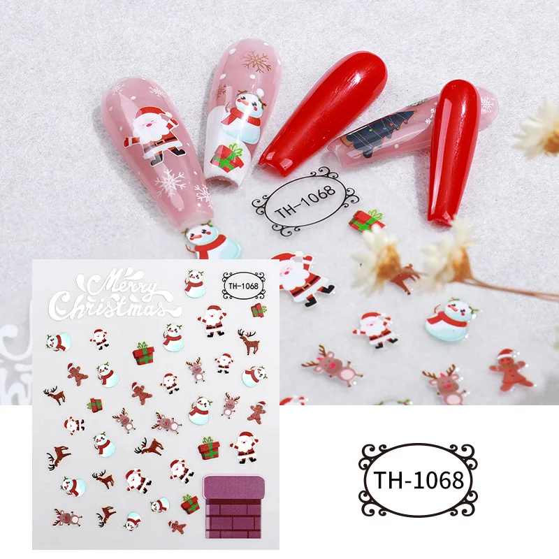 2PC Kerstman Elanden Nail Art Stickers 3D Sneeuwvlok Nieuwjaar CartoonNail Decals Sneeuwpop Kerstboom INS Manicure Sliders