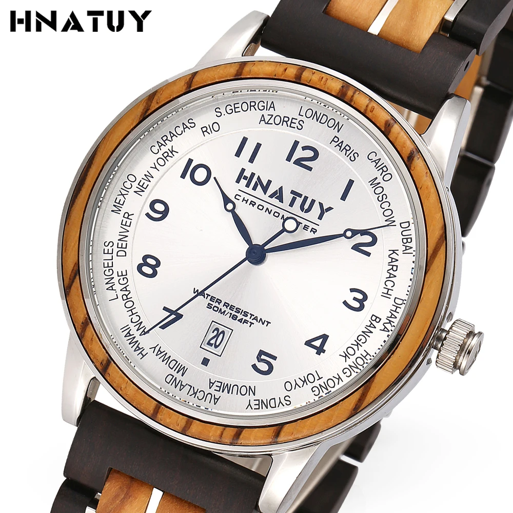 

Hnatuy Men's Watches Quartz Wooden Watch Men Water Resistant Men's Clock Wristwatch Stainless Steel Fashion Business Watch Male